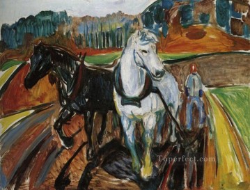 Artworks in 150 Subjects Painting - horse team 1919 Edvard Munch Expressionism